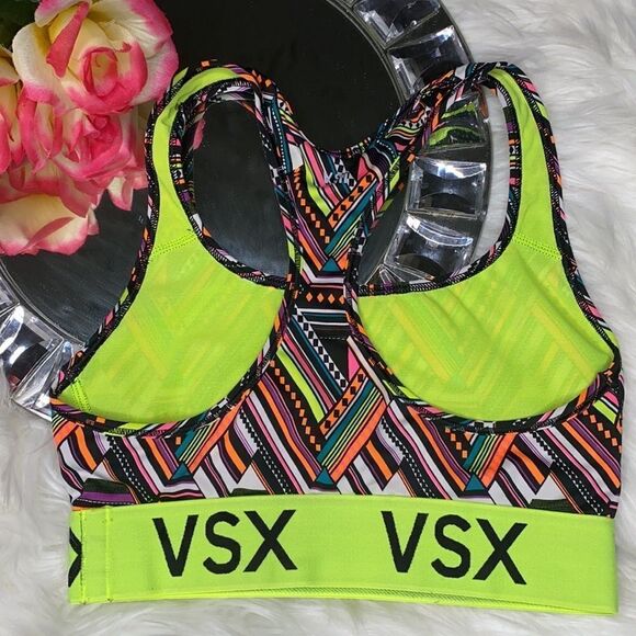 VSX Sports Bra Bright Neon Green Band W/ Geometric Print XS - Picture 4 of 7